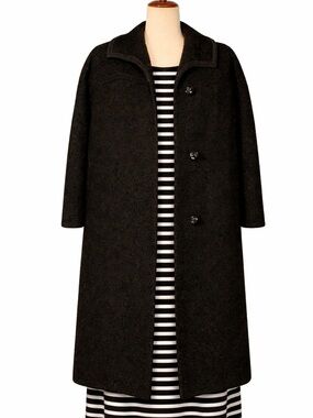 Vintage 60s Butte wool textured overcoat- contrast trim- woven thick knit. L- XL